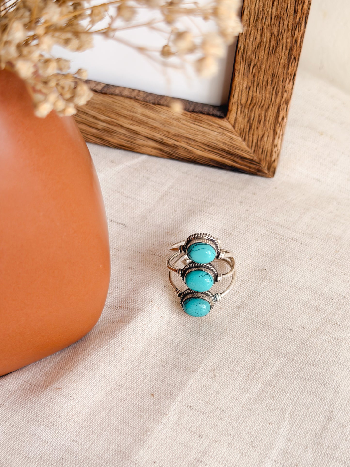 Suvarna chunky ring with turquoise stones (adjustable)