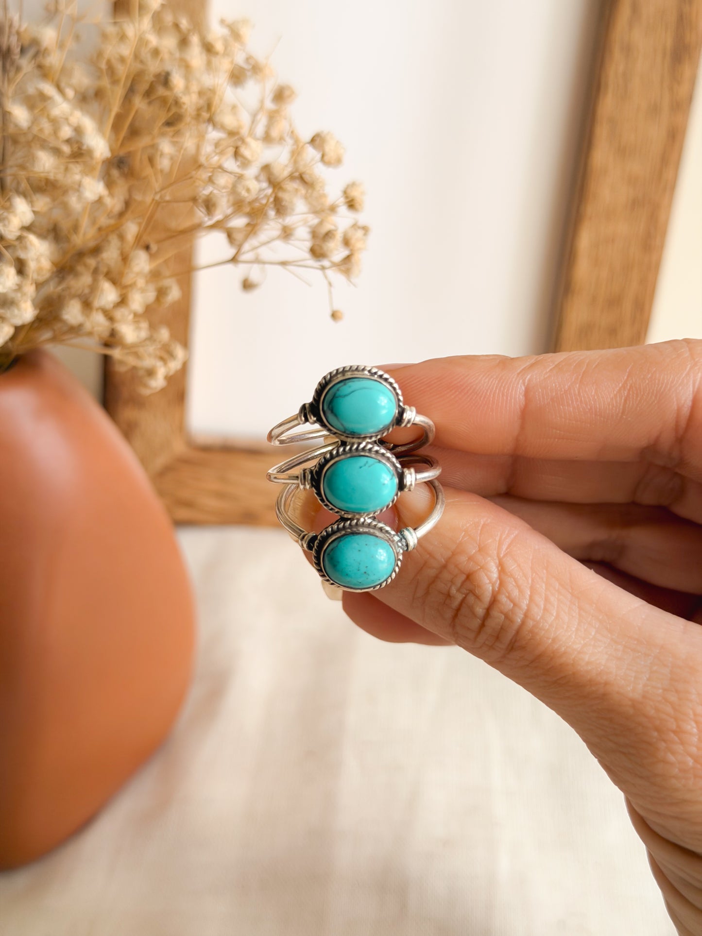 Suvarna chunky ring with turquoise stones (adjustable)