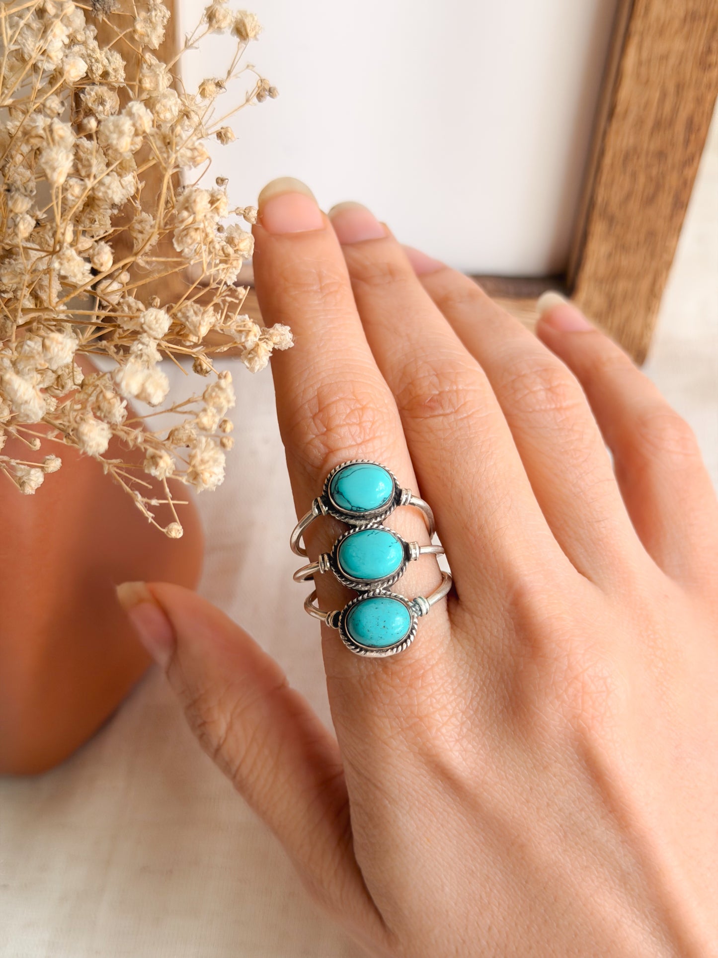 Suvarna chunky ring with turquoise stones (adjustable)