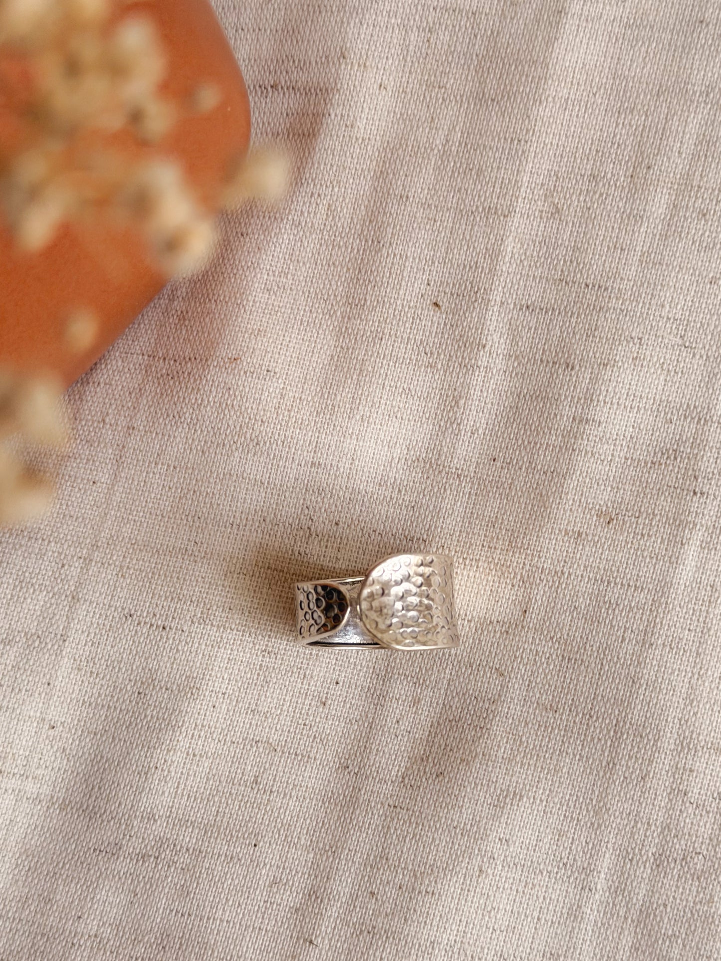 Hammered wrap ring in sterling silver (adjustable)