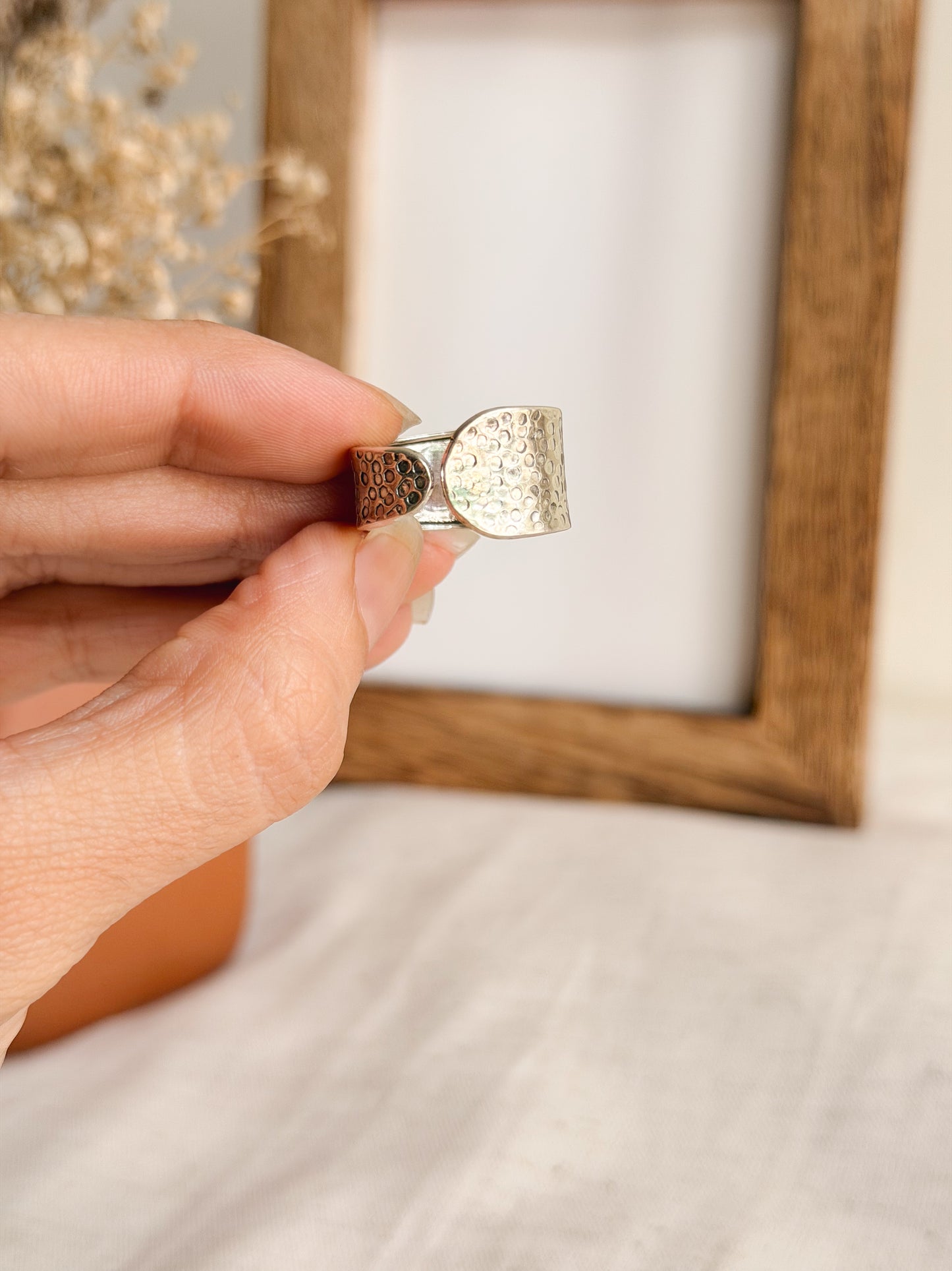 Hammered wrap ring in sterling silver (adjustable)