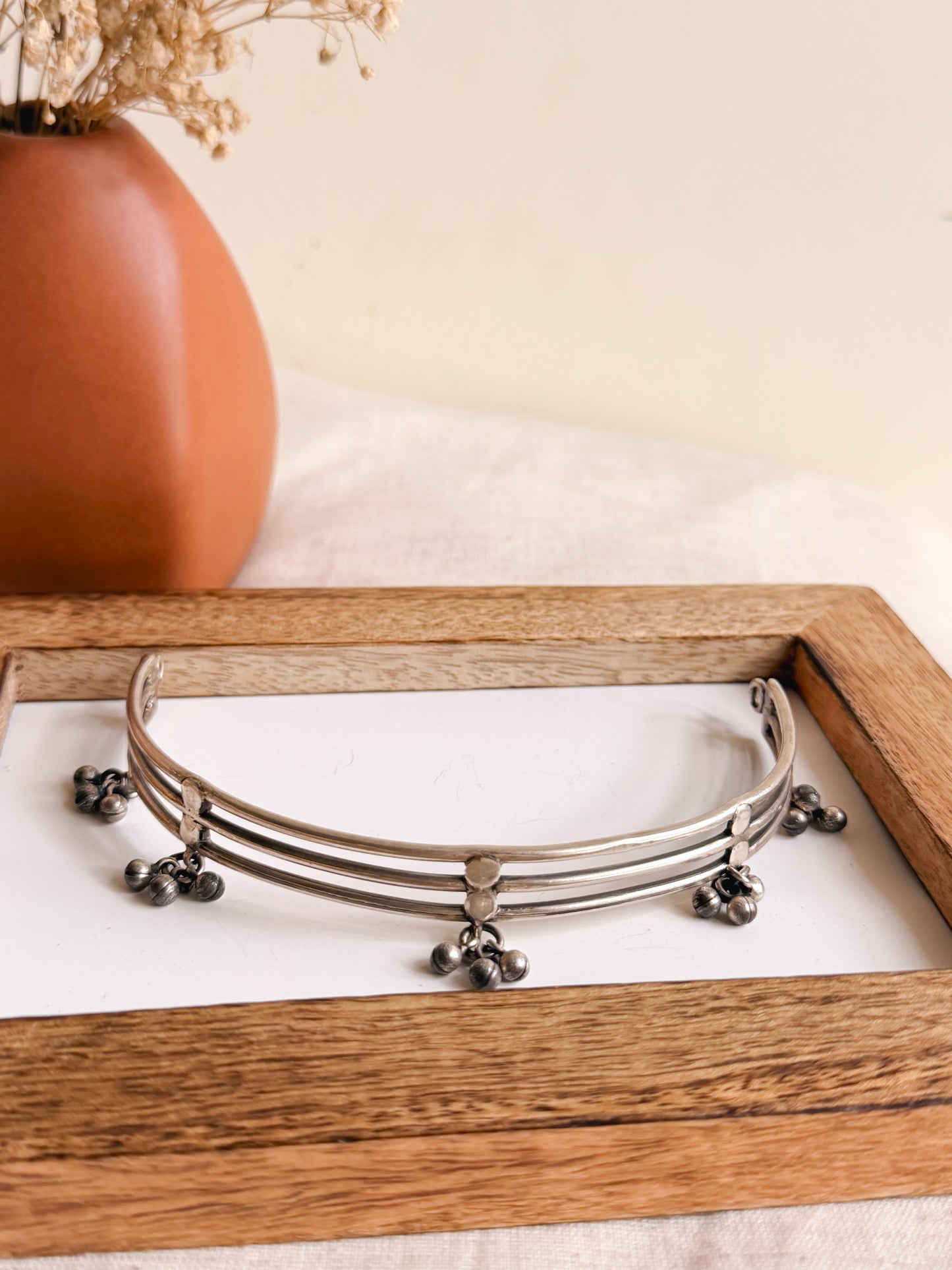 Jaal choker necklace in oxidised silver with rope fastening