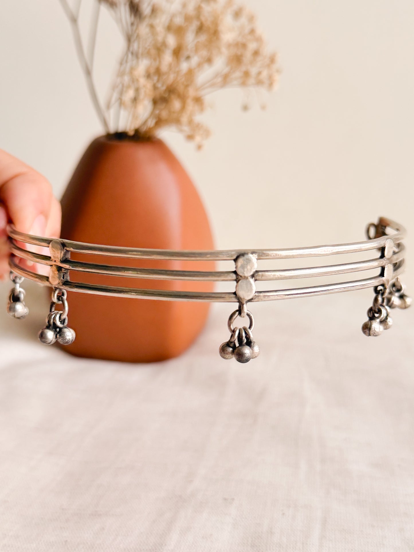 Jaal choker necklace in oxidised silver with rope fastening