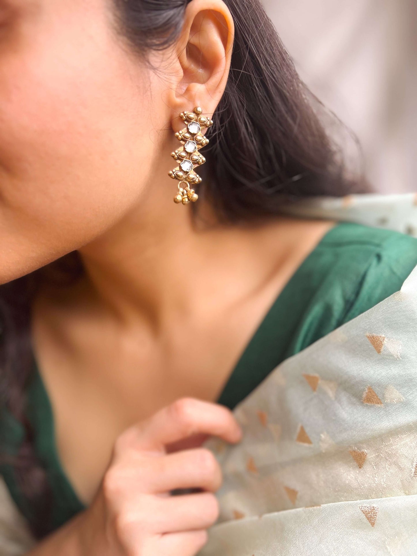 Siara gold plated silver earring with white onyx and ghunghroo