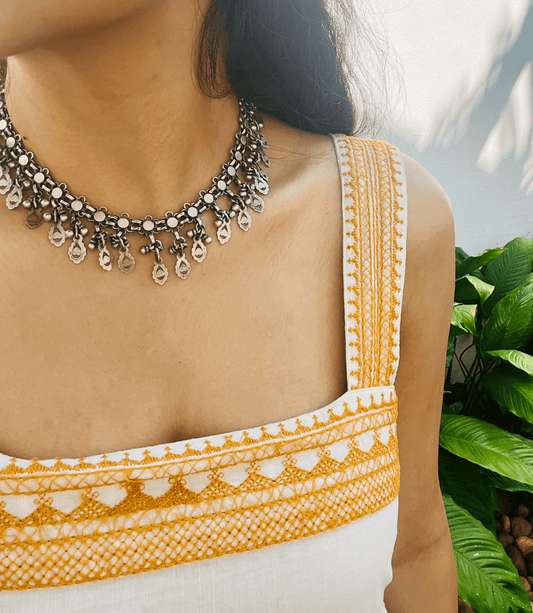 Rati oxidised silver necklace with ghunghroo