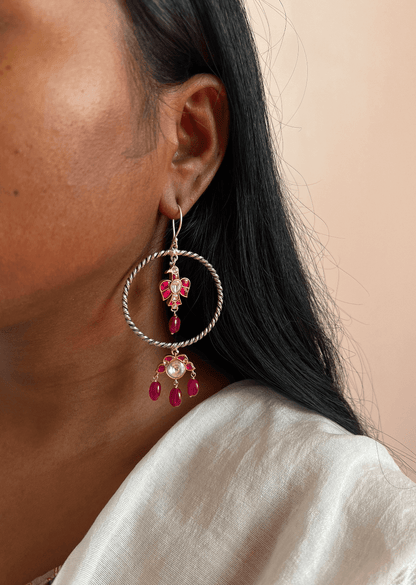 Pakhi ruby onyx kundan detail silver danglers