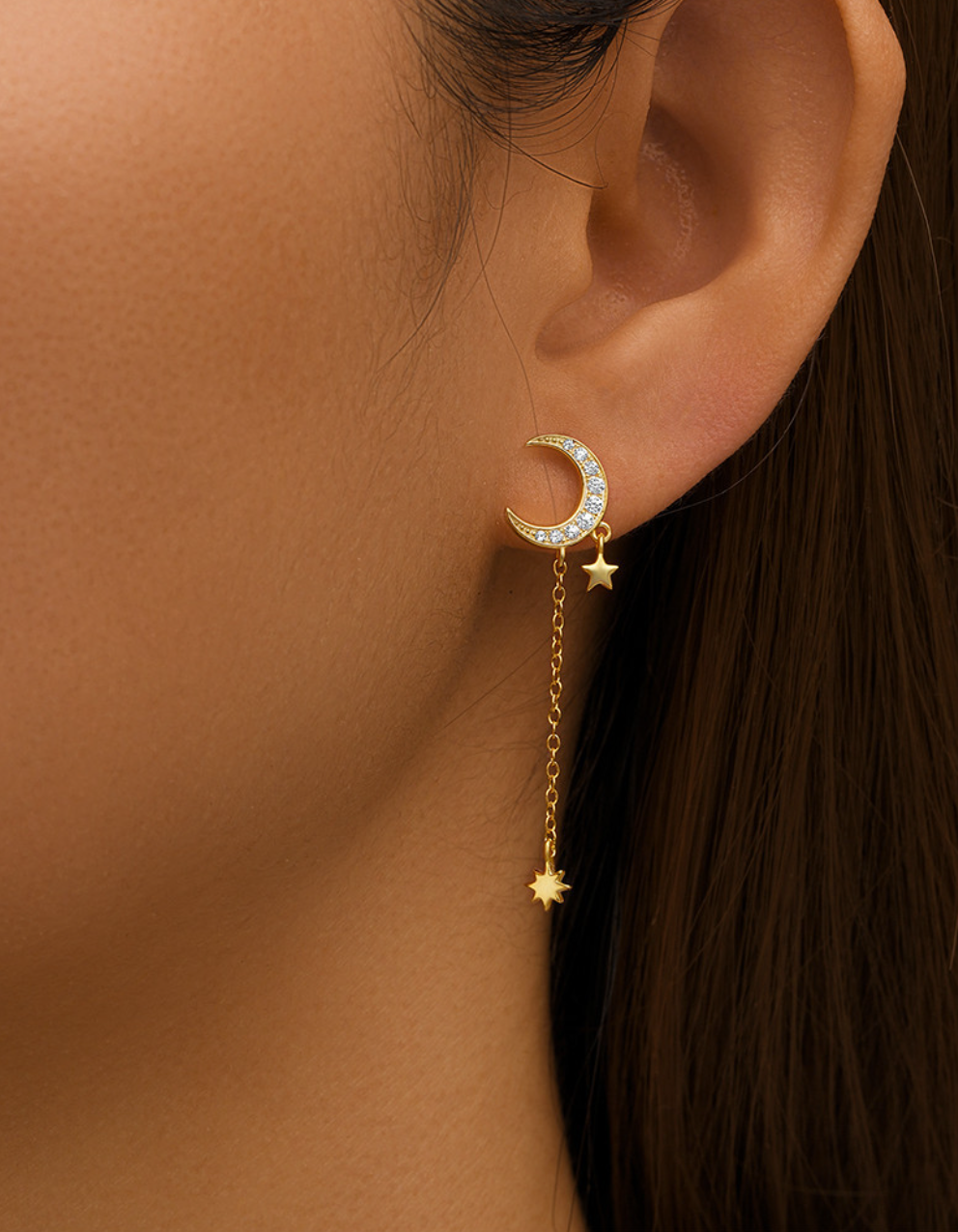 Moonstar silver danglers in 18k gold plating