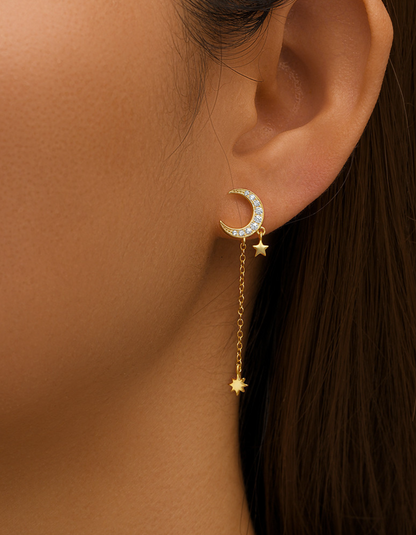 Moonstar silver danglers in 18k gold plating