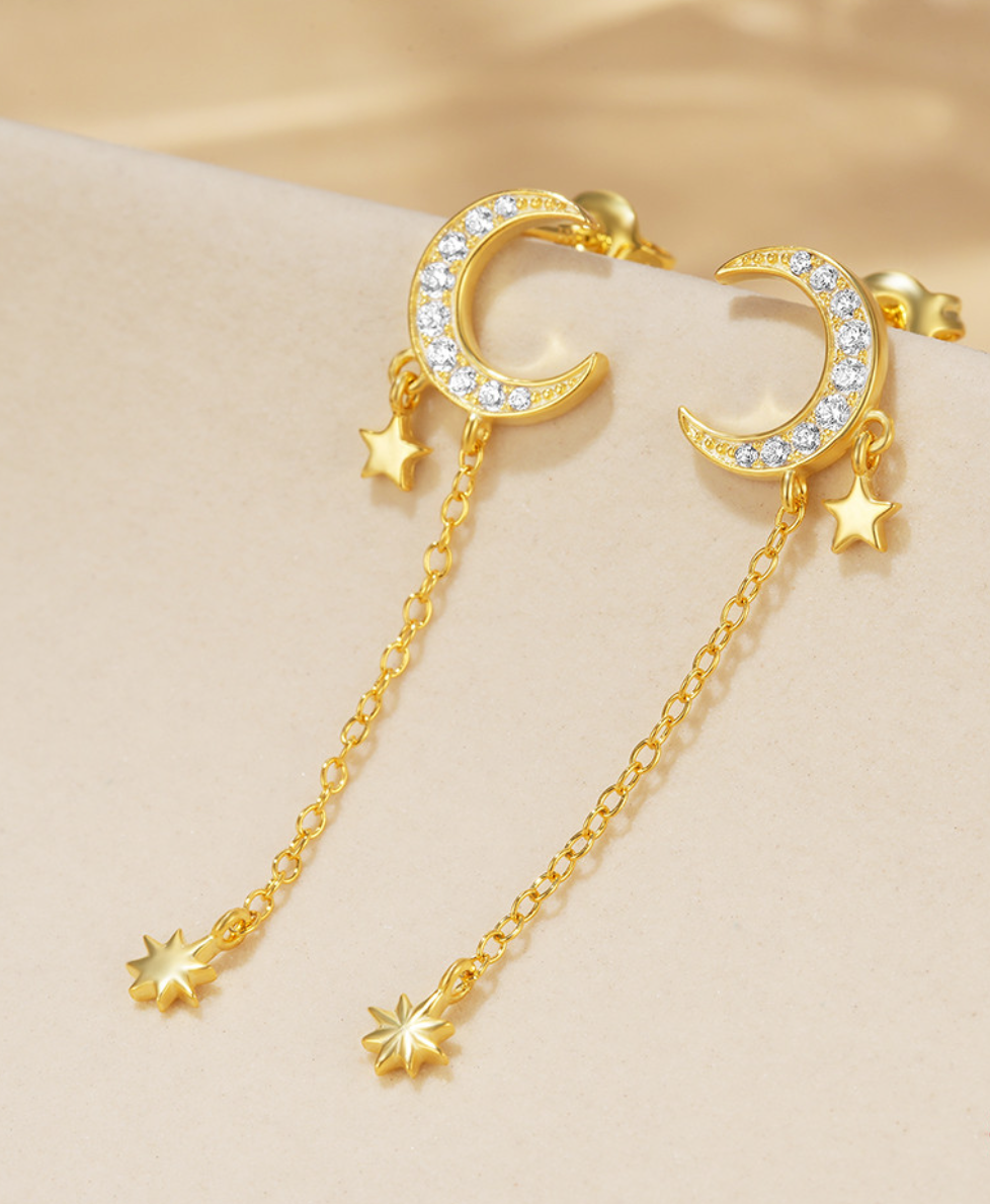 Moonstar silver danglers in 18k gold plating