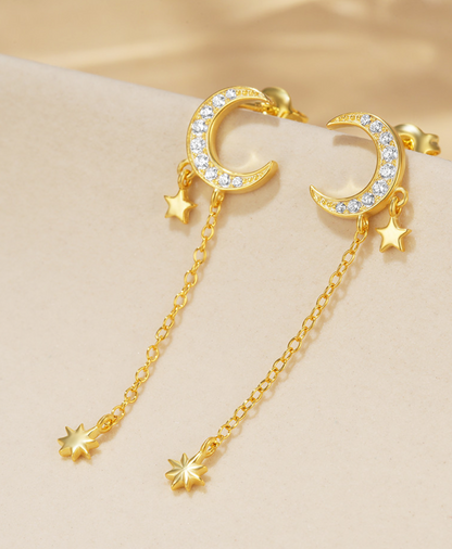Moonstar silver danglers in 18k gold plating