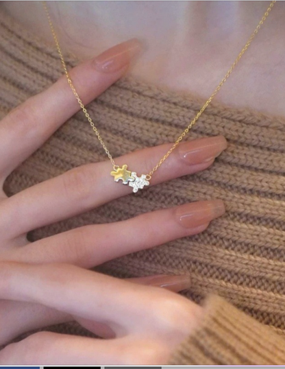 Pieces of puzzle 18K gold plated neck chain in sterling silver