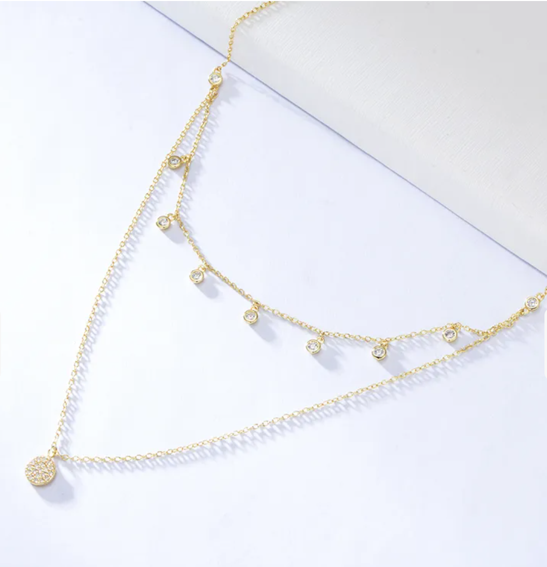 Twinkle double layer 18K gold plated silver neckchain