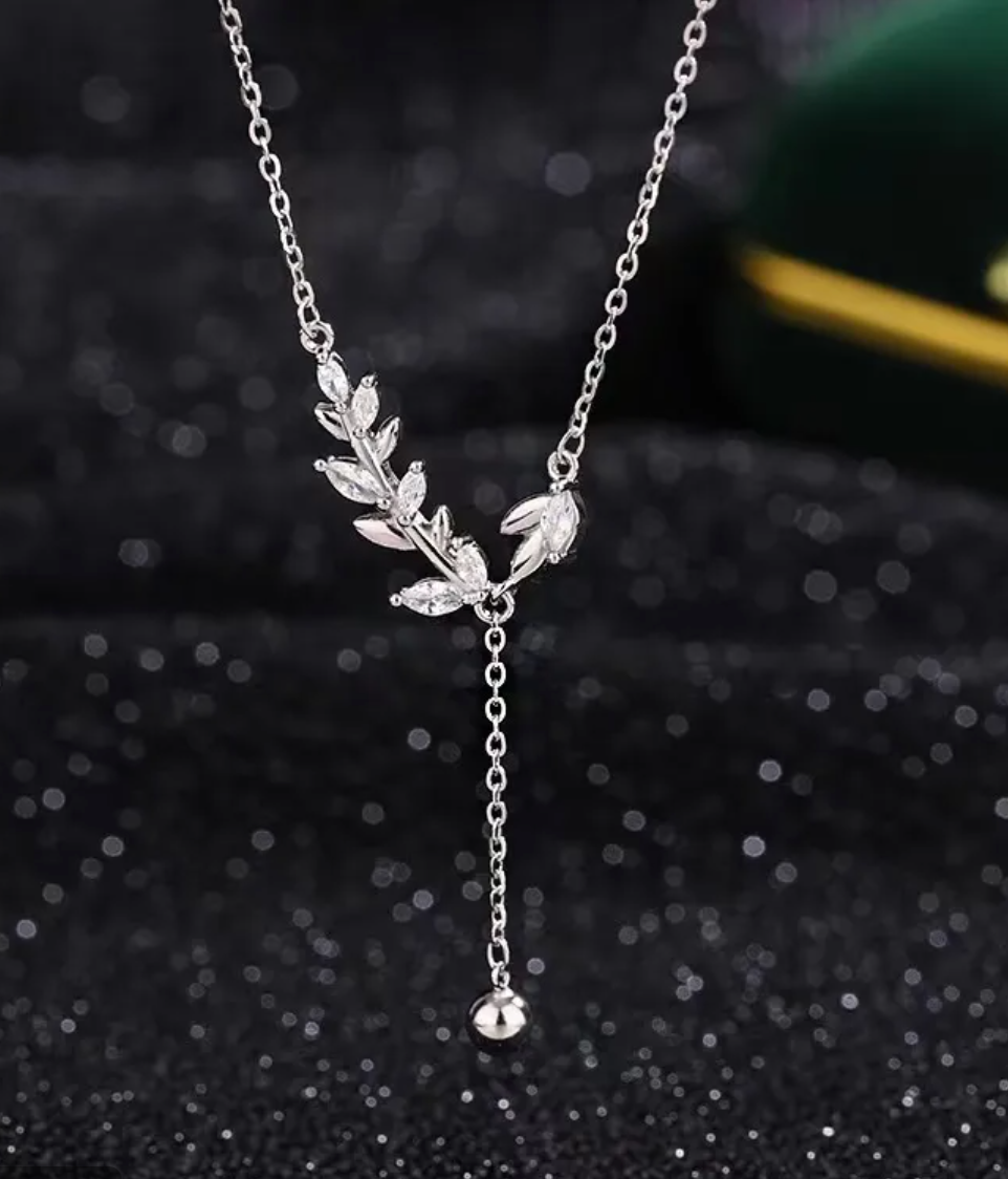 Olive leaf dangling sterling silver necklace