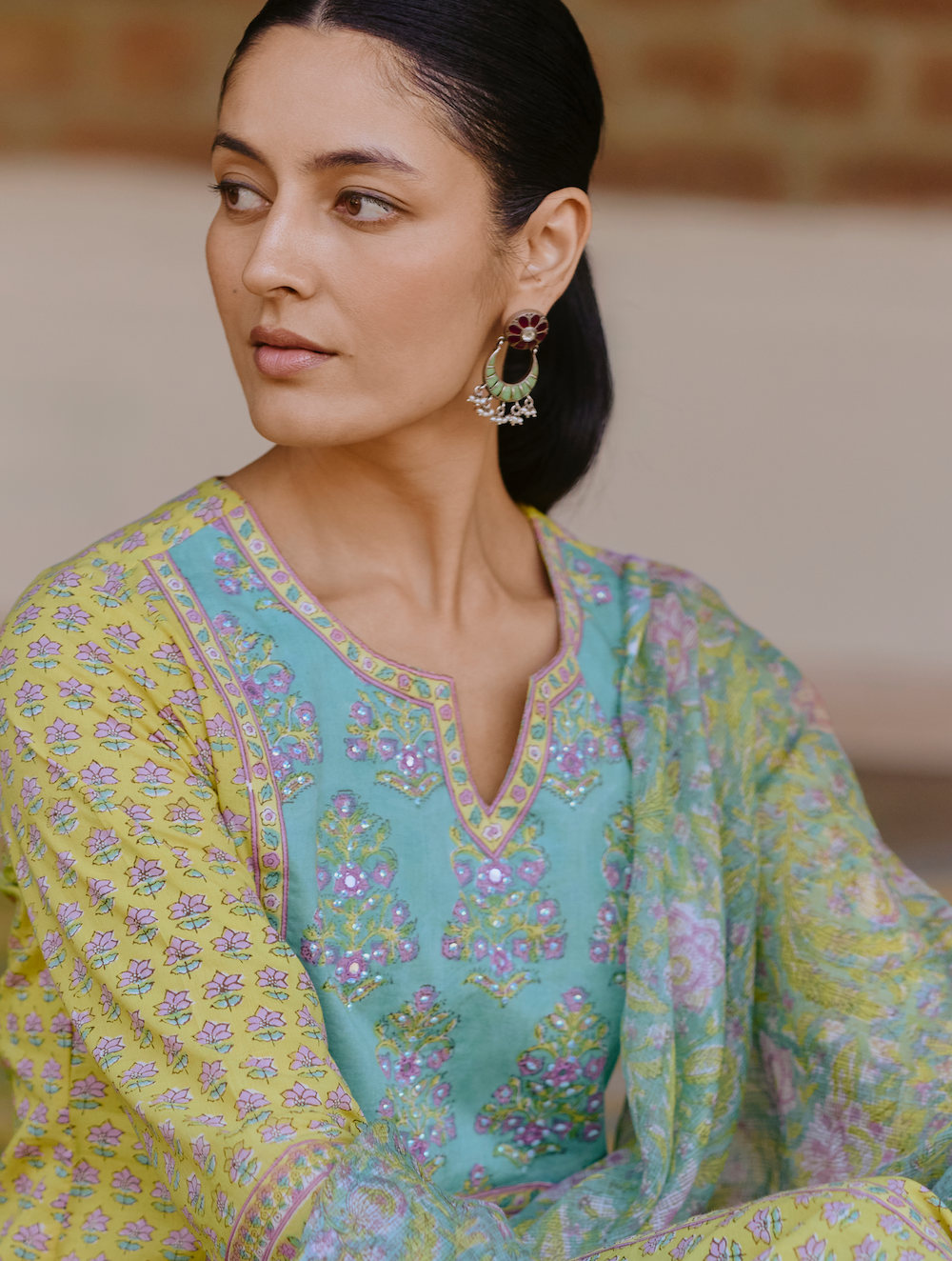 Gauri silver chandbali with colored kundan